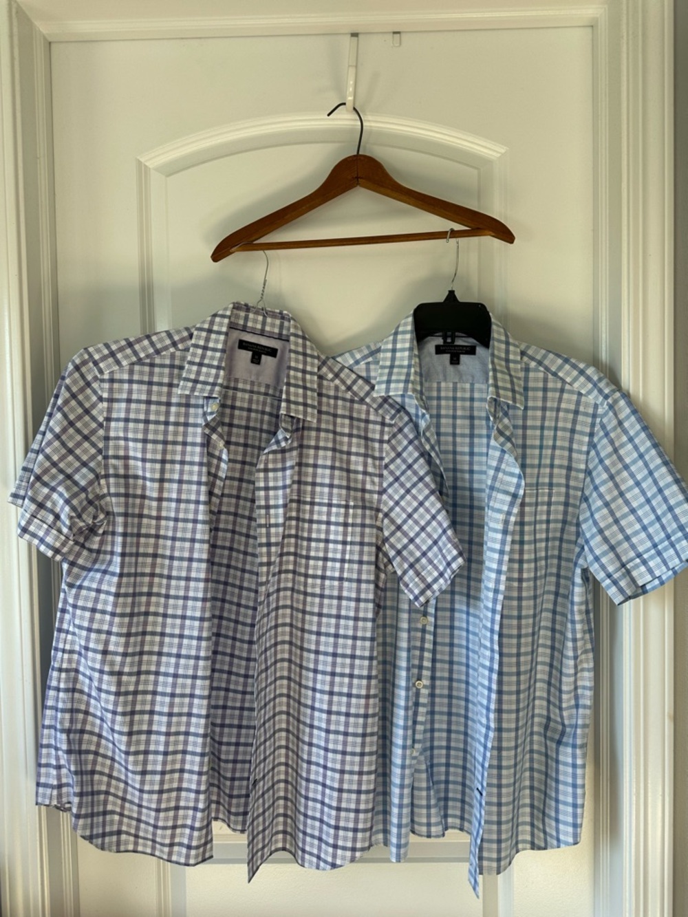 Banana Republic Men's Slim Fit Short-Sleeve Plaid Button-Down Office Shirts